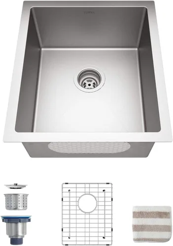 TORVA Fregadero de Montaje Bajo para Cocina de 17 x 19 Pulgadas, Fregadero de Barra de Acero Inoxidable 304 Premium - 9 Pulgadas de Profundidad,