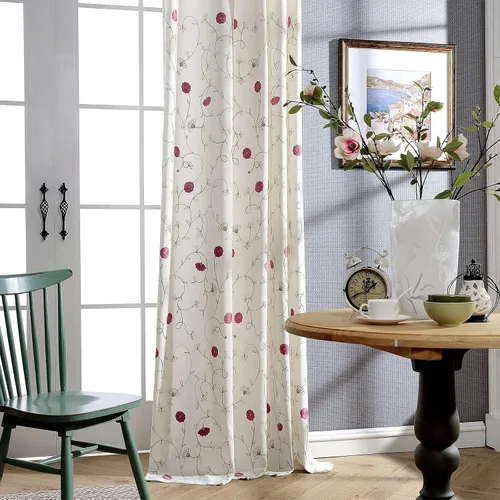Miniatura 20 de VOGOL - Cortinas de 2 paneles con ramas bordadas de lino sintético con ojales, cortinas para dormitorio/sala de estar, paneles de tratamiento
