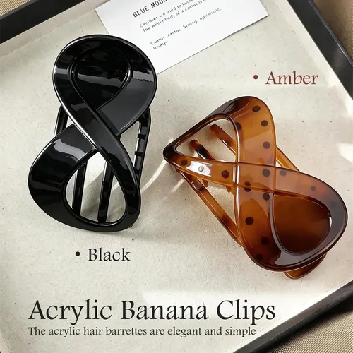Miniatura 3 de 2 Pcs Flat Hair Clips Acrylic French Concord Banana Clips for Thick Thin Hair - Strong Grip No Slip Claw Clips for Women (Amber & Black)