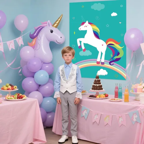 Miniatura 4 de PLULON Pin The Horn On The Unicorn para juegos de fiesta de cumpleaños infantiles, suministros de fiesta de unicornio, regalos de decoración