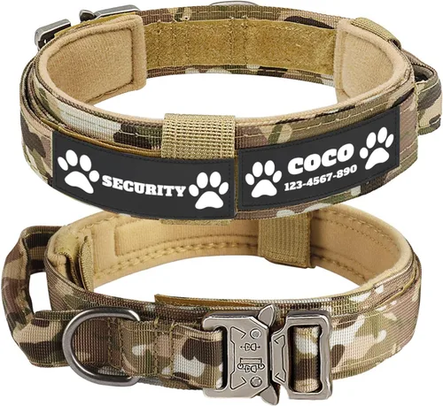 Miniatura 11 de Collar táctico personalizado para perro con parches de nombre y números, collar de perro personalizado con hebilla de metal de liberación rápida