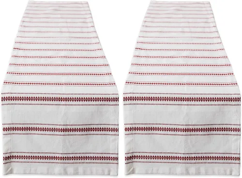 Miniatura 11 de DII Zig Dobby - Colección de mesa, fondo de algodón blanco con rayas adornadas, camino de mesa, 14 x 72 pulgadas, color rojo granero