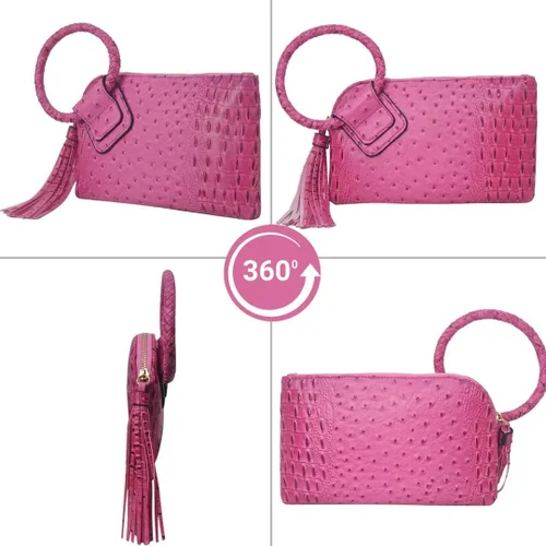 Miniatura 4 de NGIL Mini bolso de pulsera de piel sintética para mujer con borla de flecos, cartera de pulsera para mujer