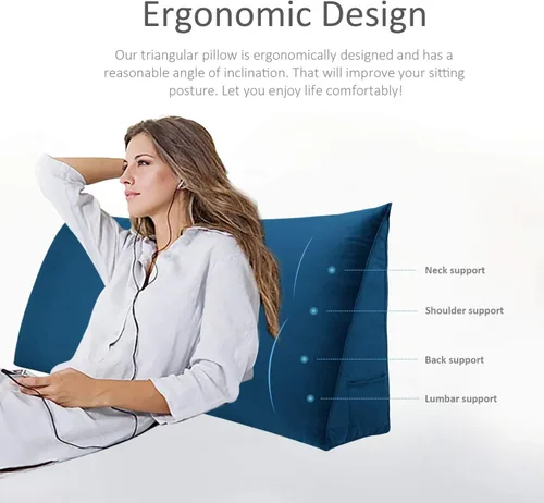 Miniatura 2 de VERCART Almohada grande de cuña para cama de lectura, cabecera tapizada triangular, respaldo para sentarse en la cama con funda extraíble de Azul