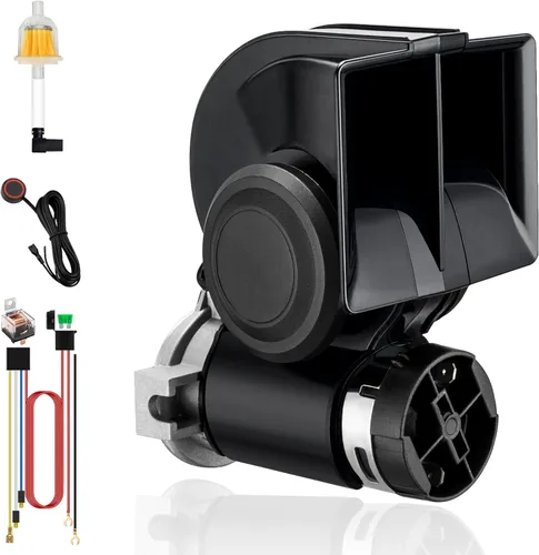 Miniatura 16 de Cuerno de tren para camión, bocinas de coche de 12 V 150 dB súper fuertes con arnés de cableado, cuerno de aire de caracol con compresor eléctrico