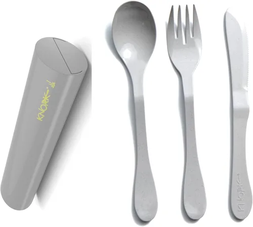 Miniatura 10 de Knork Juego de almuerzo de viaje con tenedor y cucharadita de acero inoxidable original, utensilios de 2 piezas más estuche ecológico Astrik
