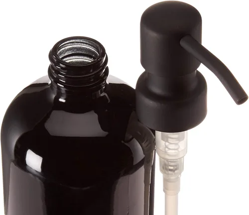 Miniatura 2 de Dispensador de jabón negro con bomba de metal y posavasos para parte inferior antideslizante, botella de vidrio de 16 onzas para jabón líquido