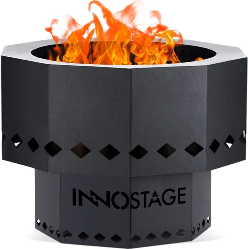 INNO STAGE Pozo de fuego patentado sin humo, estufa de campamento con bajo humo de 13 pulgadas, estufa de campamento de leña para exteriores, bolsa
