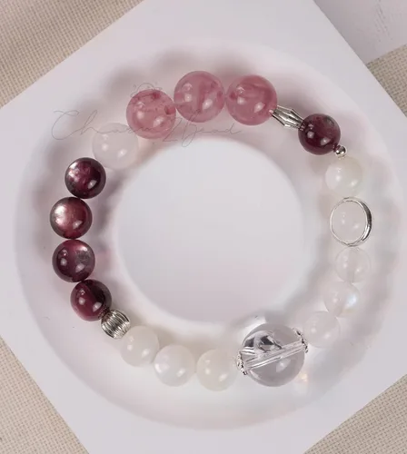 Miniatura 207 de Precious Gemstone Natural Crystal Healing Bracelet, Rutilated Quartz, Moonstone, Quartz Handmade Original Design Bracelet