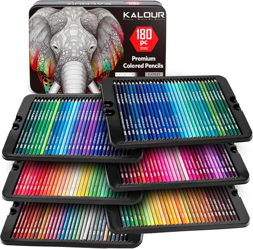 KALOUR Juego de 180 lápices de colores para adultos y artistas - Núcleo blando de pigmento rico - 12 lápices metálicos - Ideal para colorear,