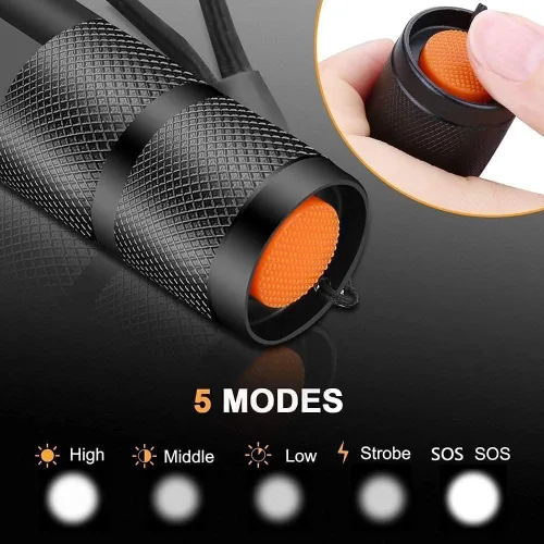 Miniatura 5 de Paquete de 3 linternas superbrillantes, linterna LED de alto lúmenes con haz zoomable, mini linternas para acampar, senderismo, pasear perros
