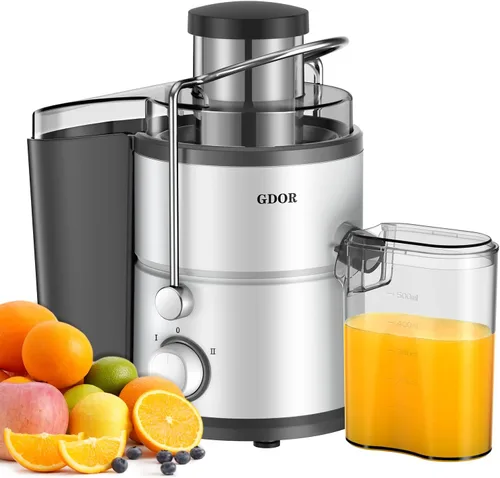 GDOR Máquina Exprimidora de 800W, tolva de alimentación ancha de 3 pulgadas, exprimidor centrífugo de doble velocidad para frutas y verduras,