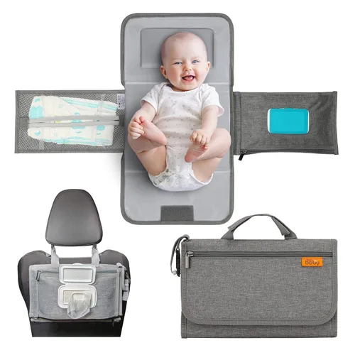 Miniatura 16 de Kopi Baby Cambiador de pañales portátil, bolsa de viaje para cambiador de pañales para bebé con bolsillo para toallitas, cambiador portátil