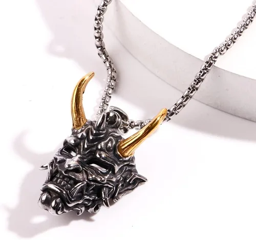 Miniatura 2 de Collar de calavera para hombre, collar de calavera de cuerno dorado, collar de cabeza de calavera de demonio gótico, collar de Halloween, collar