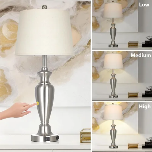 Miniatura 4 de Cinyirong Lámpara de mesa plateada de 30 pulgadas de alto para sala de estar, lámpara de noche regulable de 3 vías con control táctil para mesita