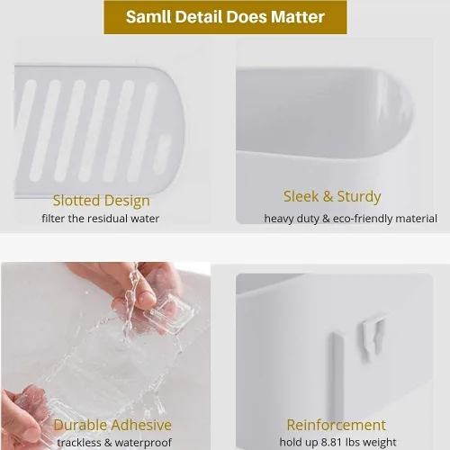Miniatura 4 de SUNFICON Organizador de ducha adhesivo montado en la pared, estante de almacenamiento, estante de ducha sin perforaciones, soporte para champú