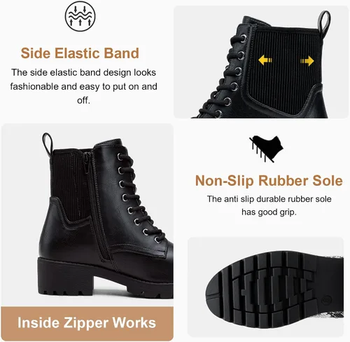 Miniatura 3 de Vepose Women's 916 Ankle Boots, Combat Lace up Short Booties with Inside Zipper