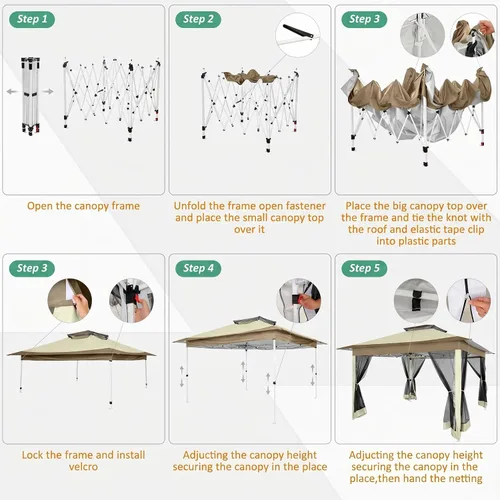 Miniatura 7 de COBIZI 12x12 Pop Up Canopy Portable Gazebo with Mosquito Nettings Upgrade Easy Up Metal Outdoor Gazebo Waterproof, 4 Ropes 8 Stakes and Carry Bag