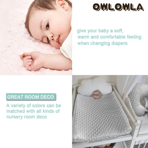 Miniatura 4 de Owlowla Funda para cambiador, sábanas suaves de punto minky para cambiador para bebé niño y niña (crema)