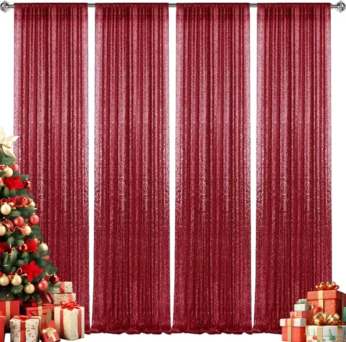 Miniatura 35 de 2 paneles de cortinas de fondo de lentejuelas verdes de 8 pies, cortinas de fondo de fotografía con purpurina para decoración de Navidad, boda