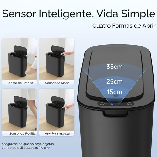Miniatura 4 de TIPGO - Cubo de basura automático con sensor de movimiento para baño con tapa, basurero táctil de 2.6 galones, papelera de basura inteligente