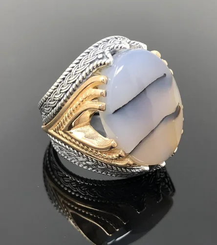 Miniatura 8 de KAR Rare Find 925K Anillo de plata esterlina Yemeni Agate Aqeeq para hombre P5C