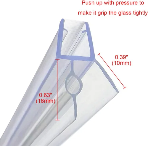 Miniatura 4 de Sello inferior para puerta de ducha sin marco con riel de goteo para vidrio de 3/8" (10mm), longitud 27.5"/0.7m, tira de sellado de puerta de vidrio