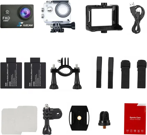 Miniatura 7 de Xilecam Cámara de acción 1080P 30fps Cámara deportiva sumergible hasta 40m/131 pies, impermeable, con 2 baterías y accesorio multifunción