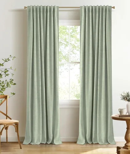 Miniatura 18 de INOVADAY Cortinas 100% opacas de 63 pulgadas de largo, juego de 2 paneles de lino con pestaña trasera, bolsillo para barra, cortinas opacas
