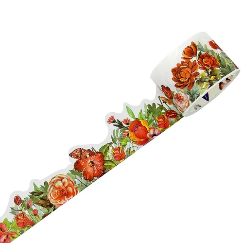allydrew Cinta Washi de lámina dorada metálica floral de paisaje, 1.181 in x 9.8 ft, rosa roja y peonías
