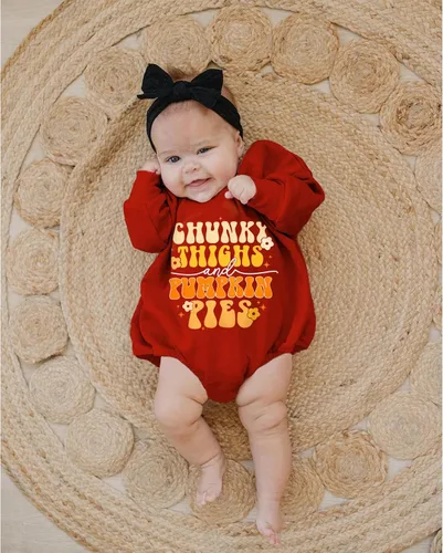 Miniatura 2 de Mameluco de burbujas hecho en casa para niñas para el día de Acción de Gracias, sudadera con cuello redondo para bebé