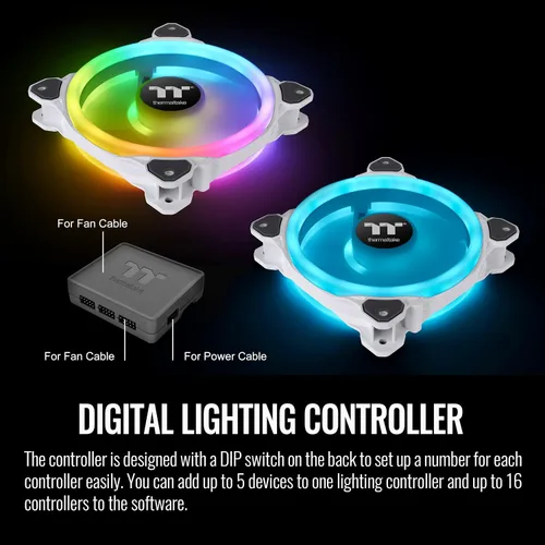Miniatura 4 de Thermaltake Riing Trio 12 RGB White TT Premium Edition - Paquete de 3, 4.732 pulgadas, 3 anillos LED independientes de 16.8 millones