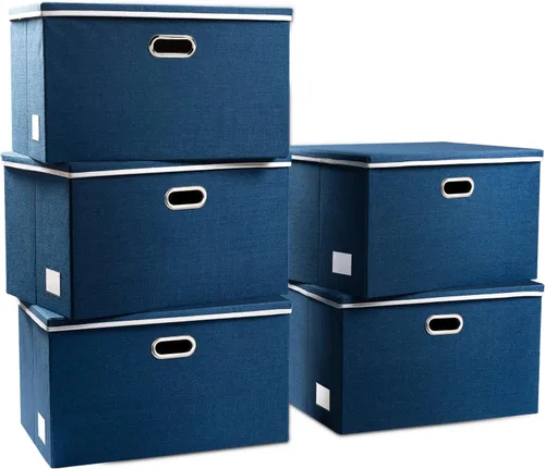 Miniatura 7 de PRANDOM Contenedor de almacenamiento plegable con tapa [1 unidad] Caja de almacenamiento decorativa de tela de lino, cesta organizadora con asas