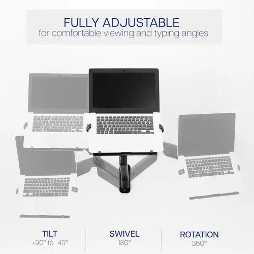 Miniatura 6 de VIVO Soporte de pared para laptop con brazo neumático extensible ajustable en altura, soporte articulado de movimiento completo, bandeja para Negro