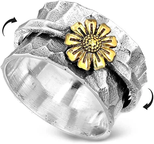 Anillo giratorio de flores de margarita para mujeres, niñas, hombres, antiansiedad, gira libremente, inspiraciones, alivio del estrés, meditación,