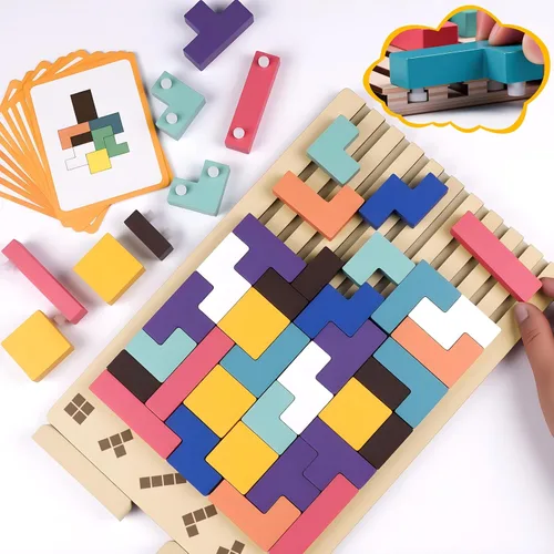 Miniatura 8 de Rompecabezas de madera apilable, rompecabezas de bloque ruso 3D, juego de mesa educativo Montessori, regalo para niños y niñas, bloques apilables