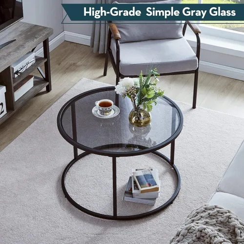 Miniatura 3 de SAYGOER Mesa de centro redonda de cristal para espacios pequeños, mesa central simple y moderna para sala de estar, oficina en casa, mesa auxiliar
