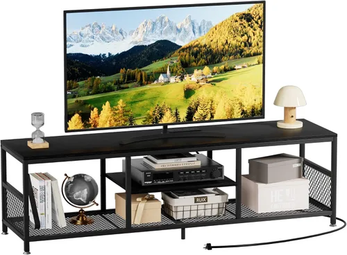 VECELO Soporte de TV con tomas de corriente para televisores de hasta 75 pulgadas, centro de entretenimiento multimedia de 62 pulgadas con estación
