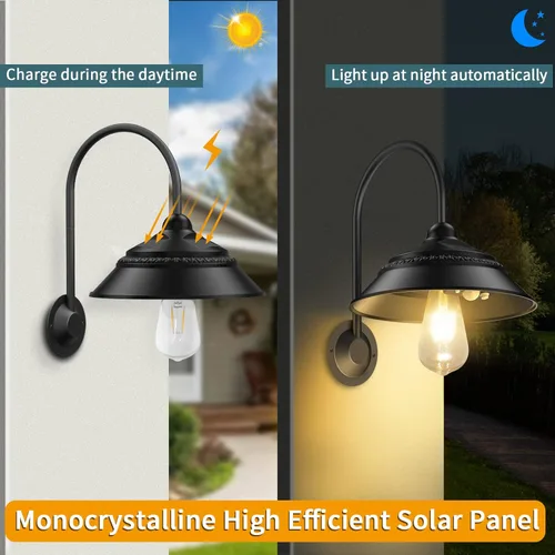 Miniatura 5 de Luz solar de granero para exteriores con 3 modos de iluminación y apliques de pared con sensor de movimiento, luces rústicas de gallinero, luz