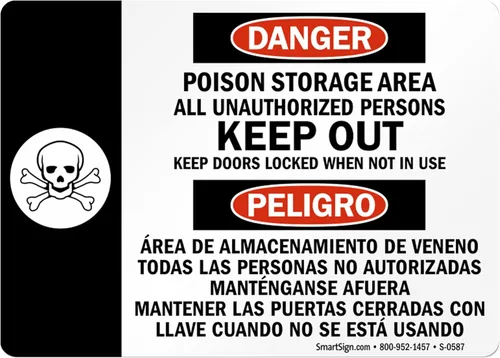 SmartSign Letrero bilingüe "Danger - Poison Storage Area" | Aluminio de 10 x 14 pulgadas