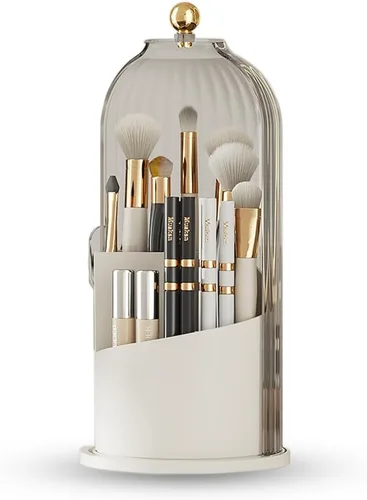 Soporte para brochas de maquillaje con tapa, organizador de tazas de brochas de maquillaje giratorias de 360 grados para tocador, caja de