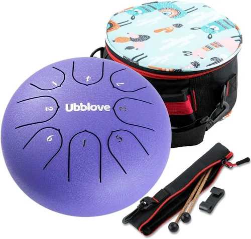 Miniatura 7 de Ubblove Instrumentos de tambor de lengua de acero: 6 pulgadas 8 notas clave de C Metal Steel Drums con bolsa - Instrumento de percusión Educación
