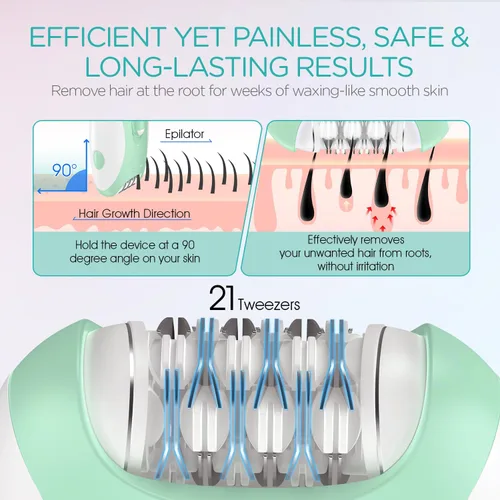 Miniatura 3 de Depiladoras para mujeres con 21 pinzas y luz LED, 2 velocidades de depilación facial inalámbrica para mujeres, depiladoras eléctricas recargables