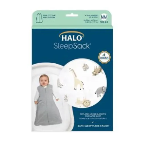 Miniatura 2 de HALO Saco de dormir, manta portátil 100% algodón, saco de dormir de transición para envolver, TOG 0.5, pintura animal, L, 12-18 meses