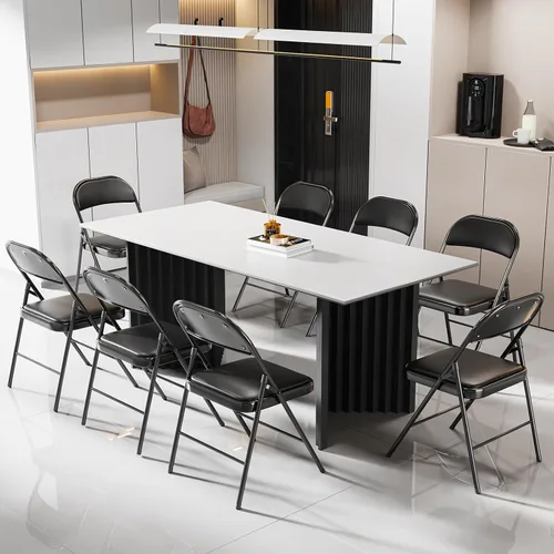 Miniatura 2 de Bonnlo Silla Plegable con Cómodo Cojín Acolchado y Respaldo, Sillas Plegables Portátiles para Exterior, Eventos de Oficina, Bodas, Cuero Pu, 4 Negras