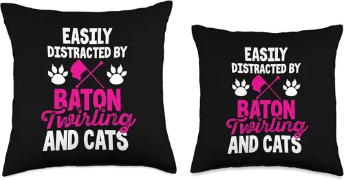 Miniatura 3 de Majorette Twirling Retro Marching Band Funny Tees Easy-Distracted by Baton Cats Majorette - Almohada giratoria, 16.0 x 16.0 in, multicolor