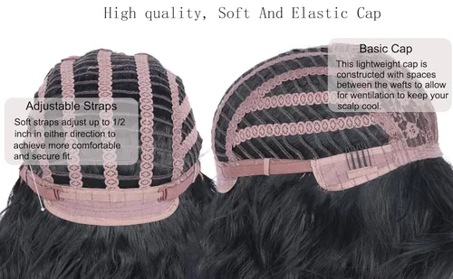 Miniatura 8 de Pelucas Bob Onduladas Negras Naturales a la Altura del Hombro Para Mujeres Pelucas Cortas Onduladas Con Flequillo Pelucas Sintéticas Onduladas