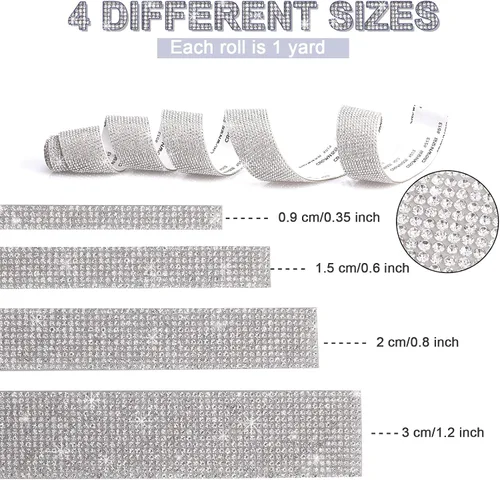 Miniatura 2 de 4 rollos de calcomanías autoadhesivas de diamantes de imitación de color negro, con diamantes de imitación de 0.079 pulgadas (0.079 in)