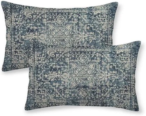 Miniatura 32 de Juego de 2 fundas de almohada bohemias de 16 x 16 pulgadas, color negro y marrón, fundas de almohada con patrón de alfombra étnica rústica, fundas