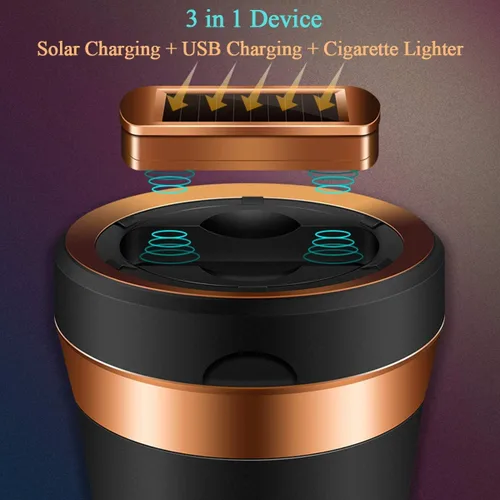 Miniatura 3 de Cenicero de automóvil, cenicero automático cigarro encendedor electrónico de cigarrillos desmontable, alimentado por energía solar/recargable por